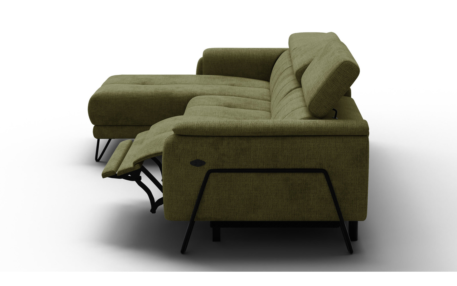 Canapé d'angle 4 places RODEN avec Relax, tissu olive