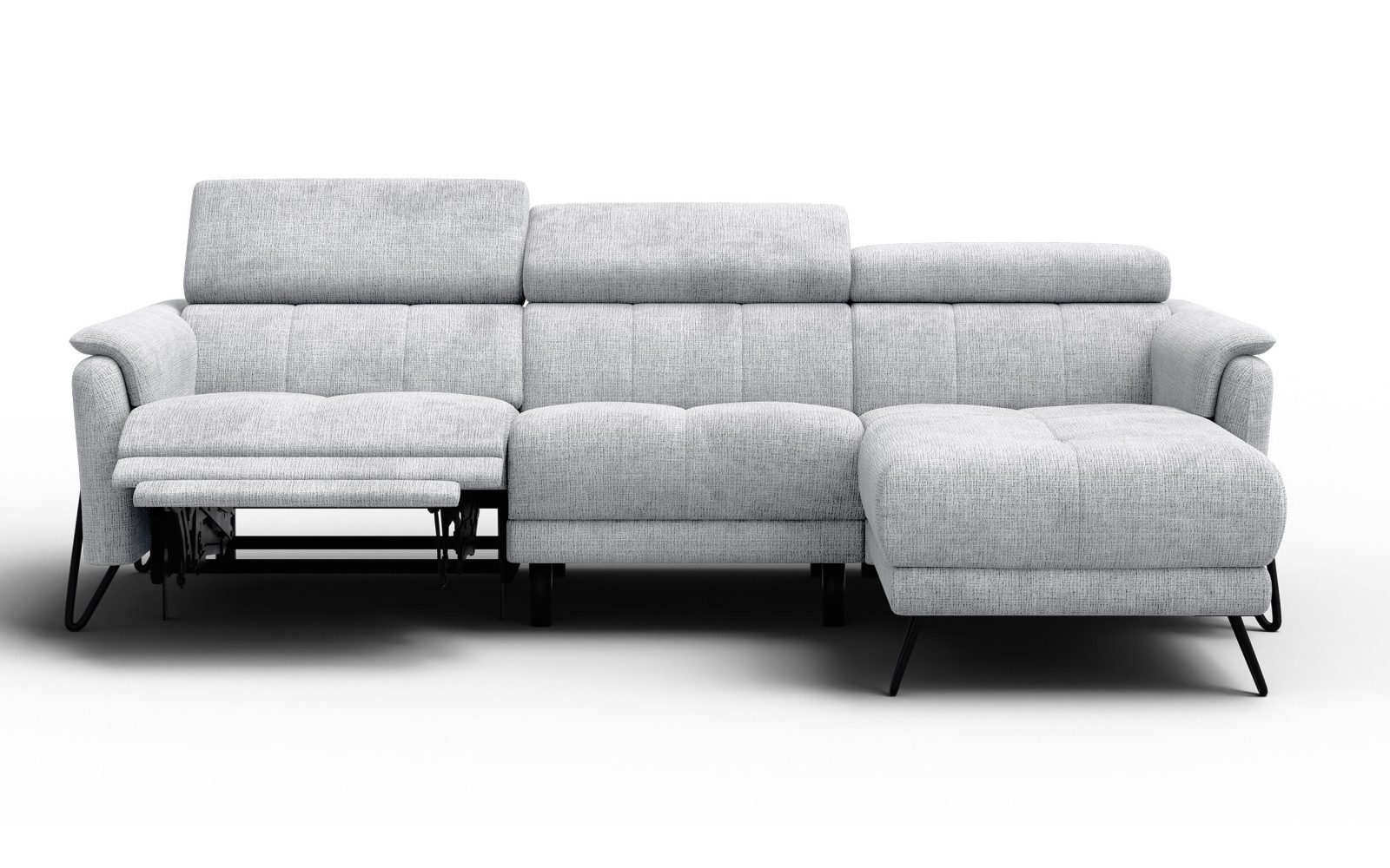 Canapé d'angle 4 places RODEN avec Relax, tissu gris clair