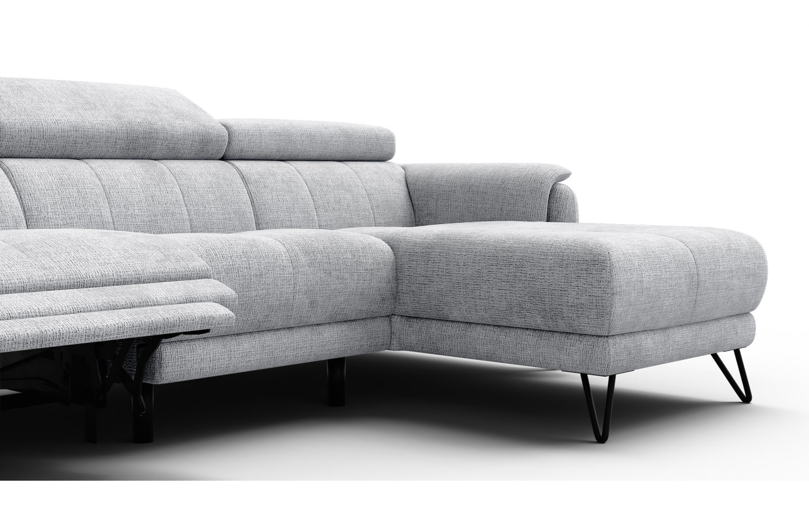 Canapé d'angle 4 places RODEN avec Relax, tissu gris clair