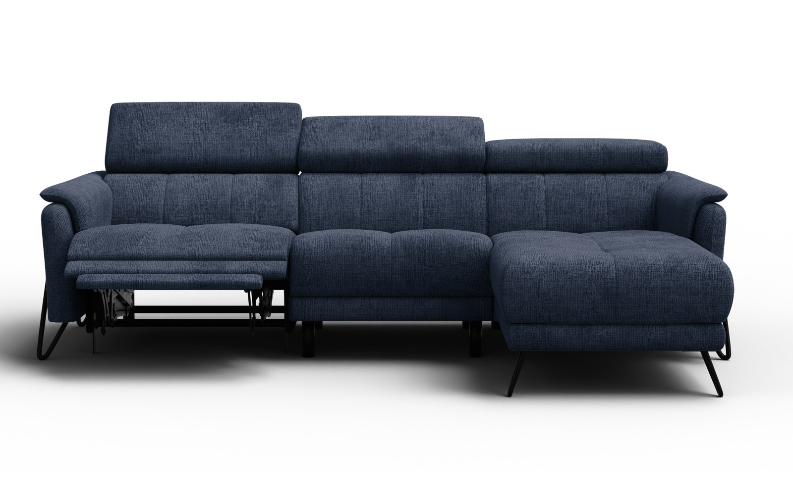 Canapé d'angle 4 places RODEN avec Relax, tissu bleu marine