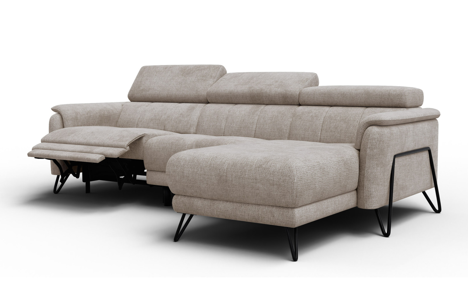 Canapé d'angle 4 places RODEN avec Relax, tissu beige