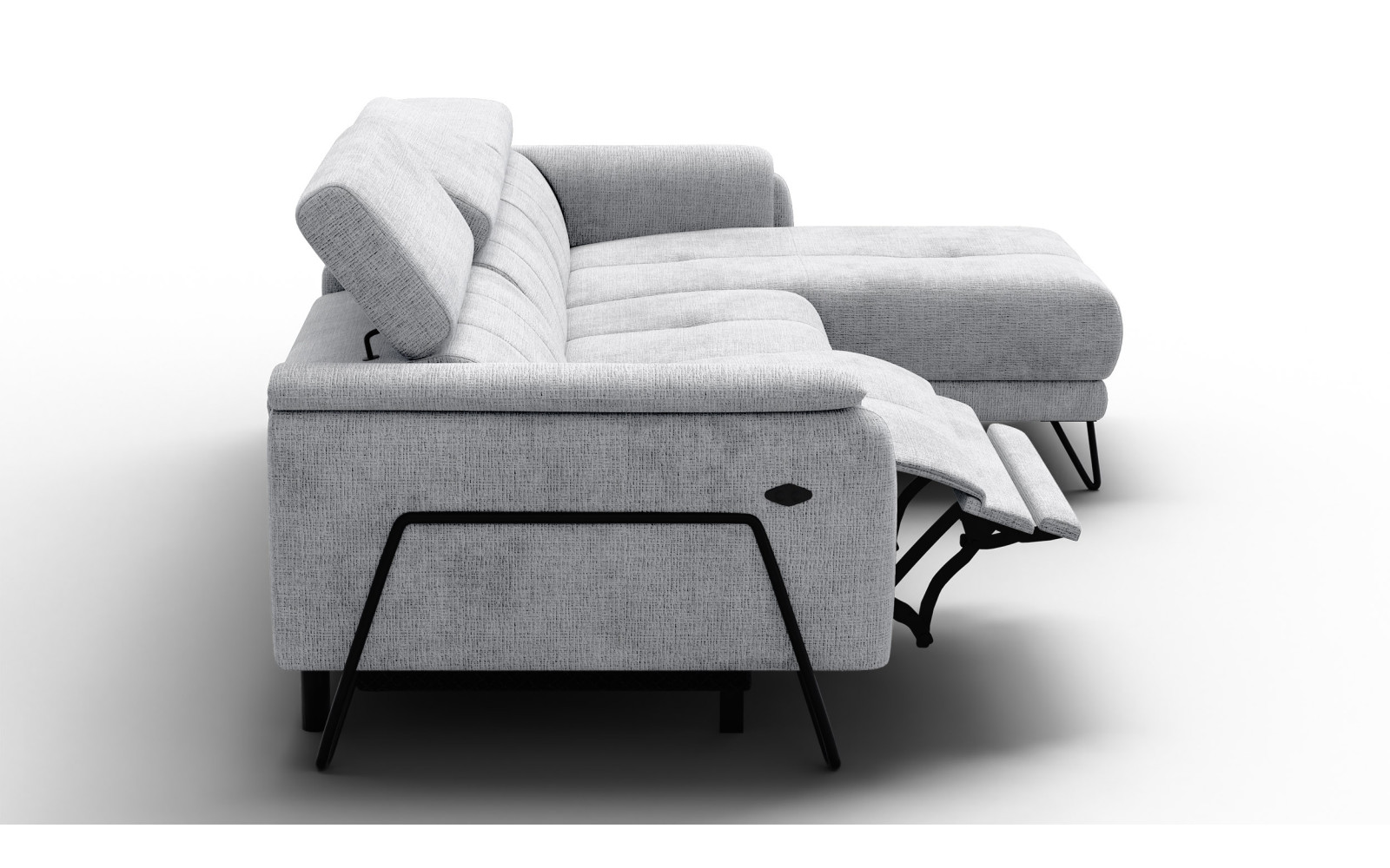 Canapé d'angle 4 places RODEN avec Relax, tissu gris clair