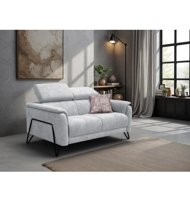 Canapé 2 places RODEN, tissu gris clair