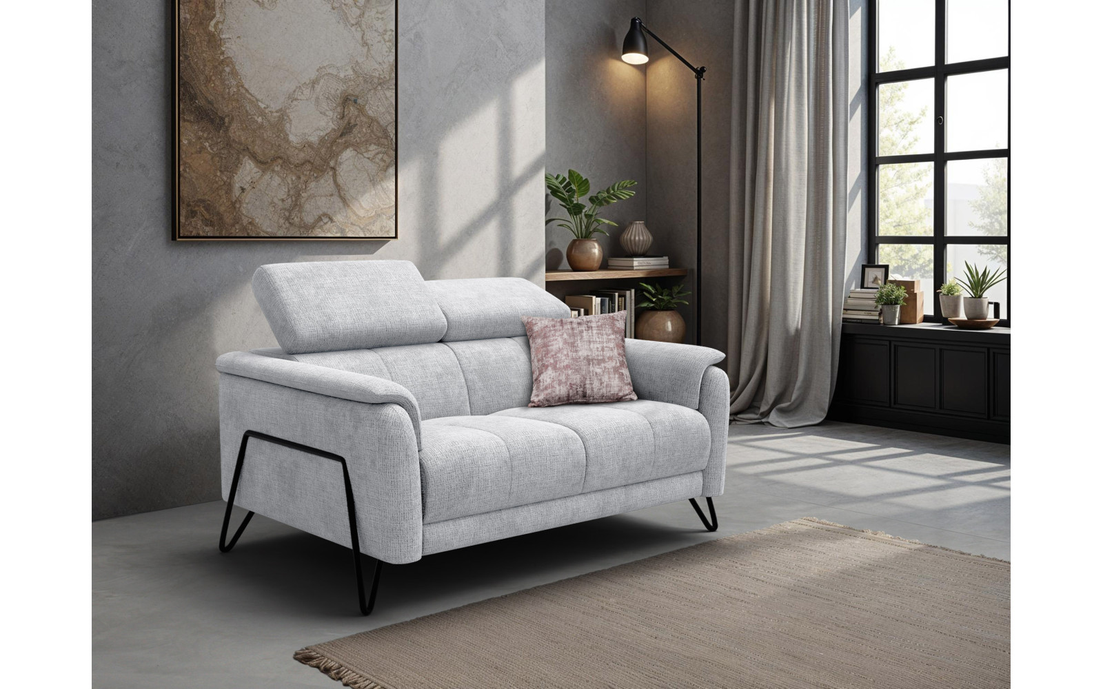 Canapé 2 places RODEN, tissu gris clair