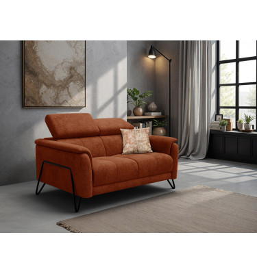 Canapé 2 places RODEN, tissu orange foncé