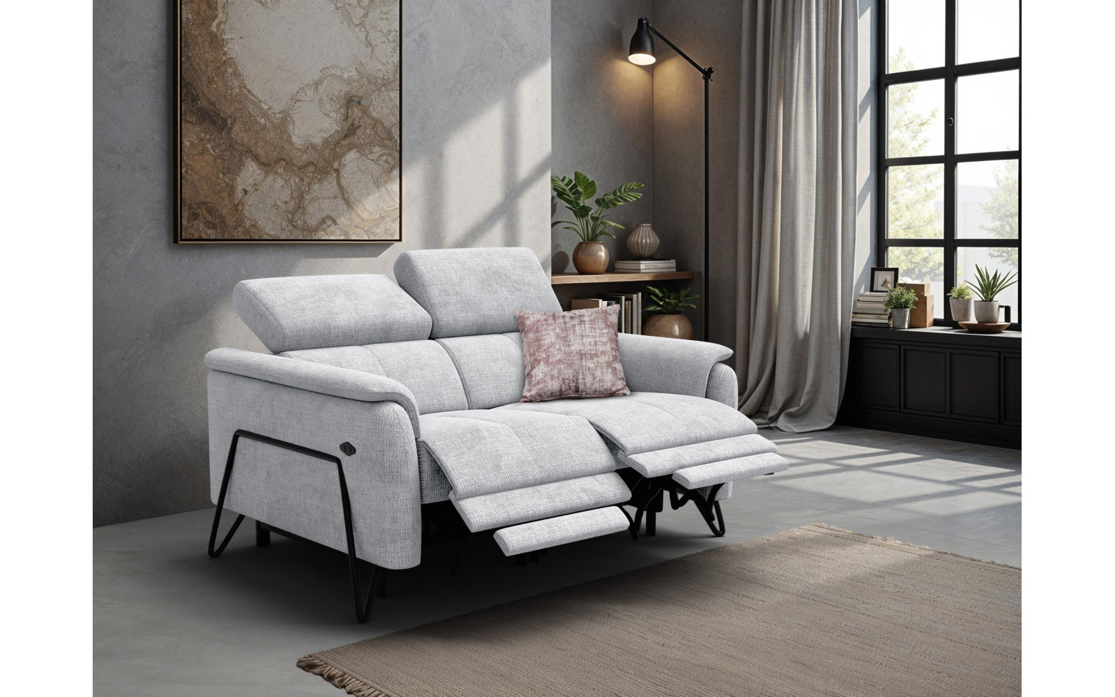 Canapé RODEN 2 places avec 2 Relax, tissu gris clair