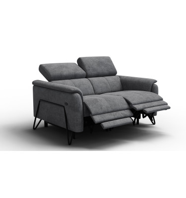 Canapé RODEN 2 places avec 2 Relax, tissu gris foncé