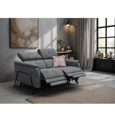 Canapé RODEN 2 places avec 2 Relax, tissu gris foncé
