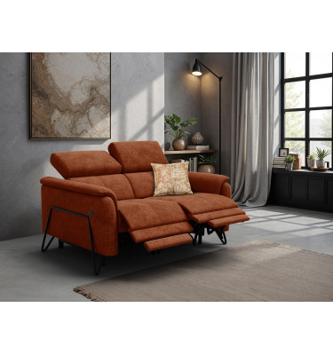 Canapé RODEN 2 places avec 2 Relax, tissu orange foncé