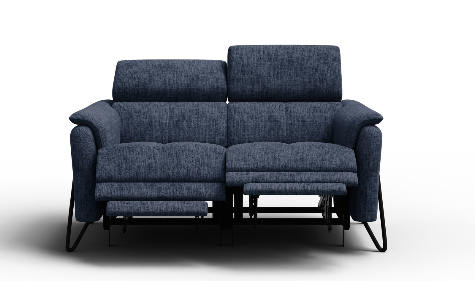 Canapé RODEN 2 places avec 2 Relax, tissu bleu marine