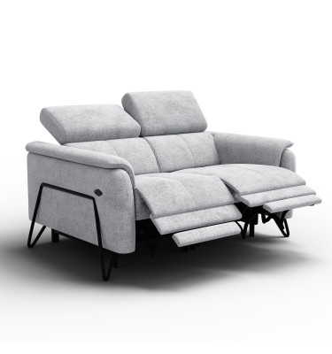 Canapé RODEN 2 places avec 2 Relax, tissu gris clair