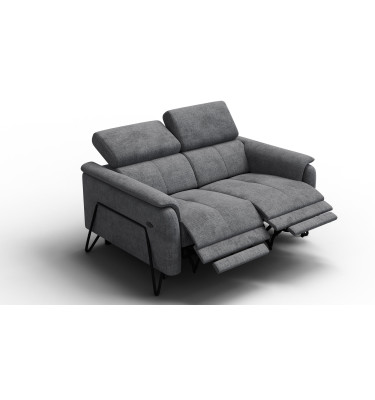 Canapé RODEN 2 places avec 2 Relax, tissu gris foncé