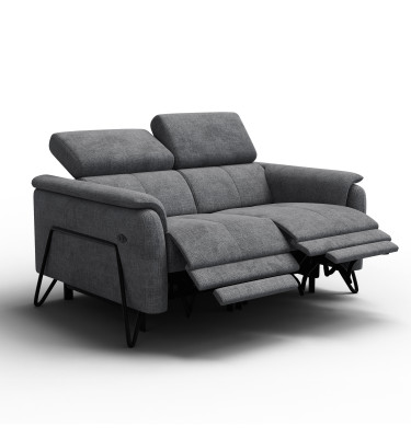 Canapé RODEN 2 places avec 2 Relax, tissu gris foncé
