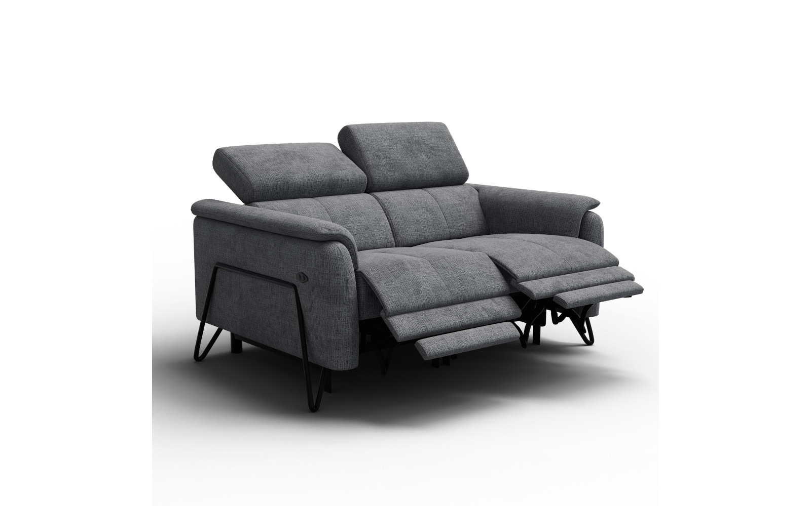 Canapé RODEN 2 places avec 2 Relax, tissu gris foncé