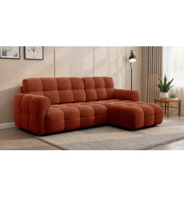 Canapé d'angle droit 3 places MELLOW, tissu orange