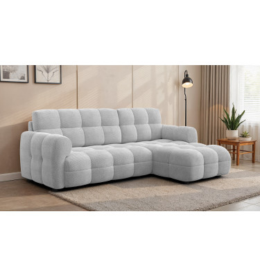 Canapé d'angle droit 3 places MELLOW, tissu gris clair