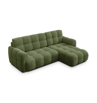 Canapé d'angle droit 3 places MELLOW, tissu vert