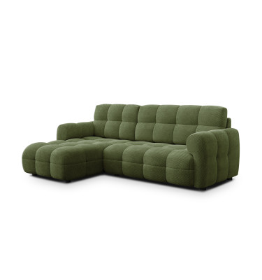 Canapé d'angle gauche 3 places MELLOW, tissu vert
