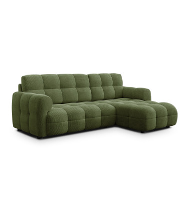 Canapé d'angle droit 3 places MELLOW, tissu vert