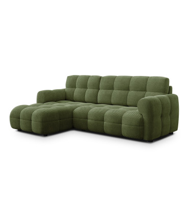 Canapé d'angle gauche 3 places MELLOW, tissu vert
