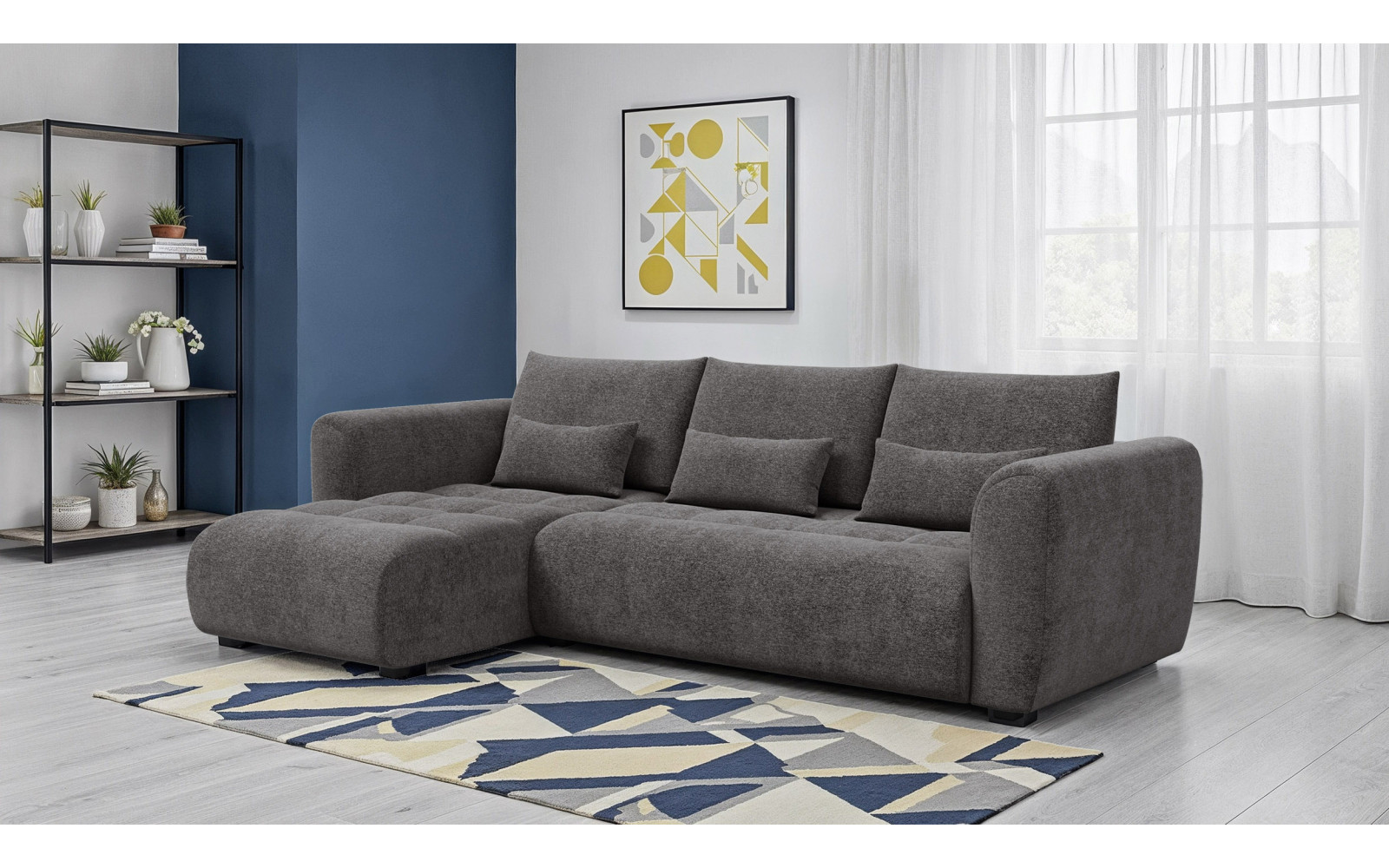 Canapé d'angle 4 places SORENO, tissu gris foncé