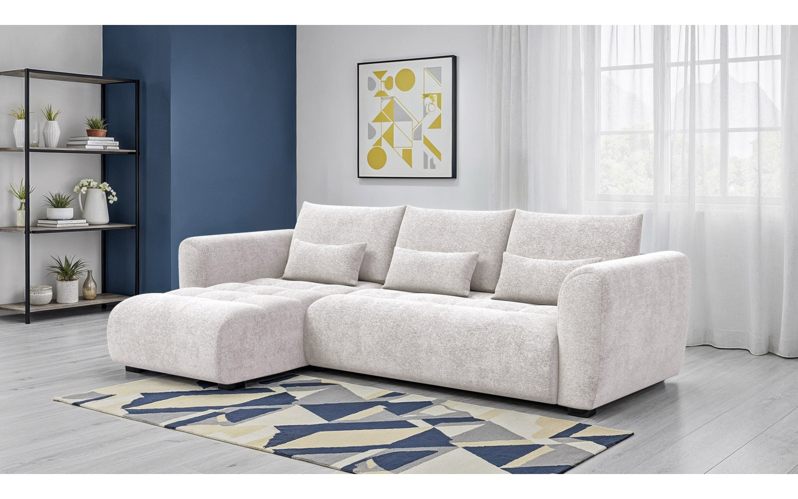 Canapé d'angle 4 places SORENO, tissu ecru