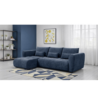 Canapé d'angle 4 places SORENO, tissu bleu marine