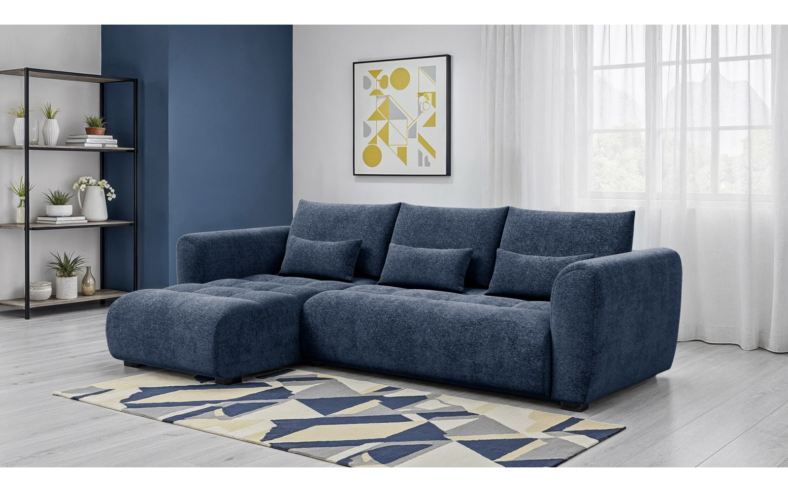 Canapé d'angle 4 places SORENO, tissu bleu marine