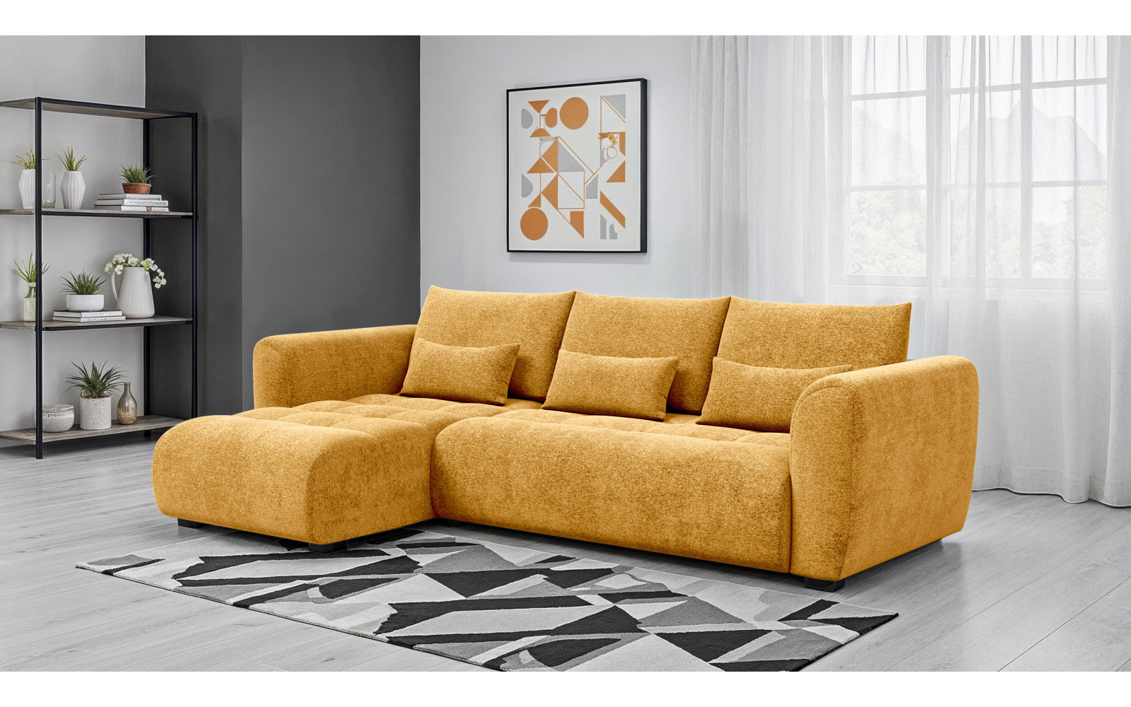 Canapé d'angle 4 places SORENO, tissu jaune