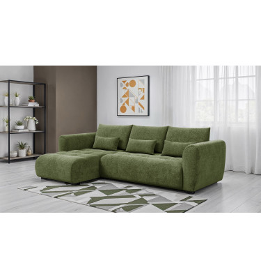 Canapé d'angle 4 places SORENO, tissu vert