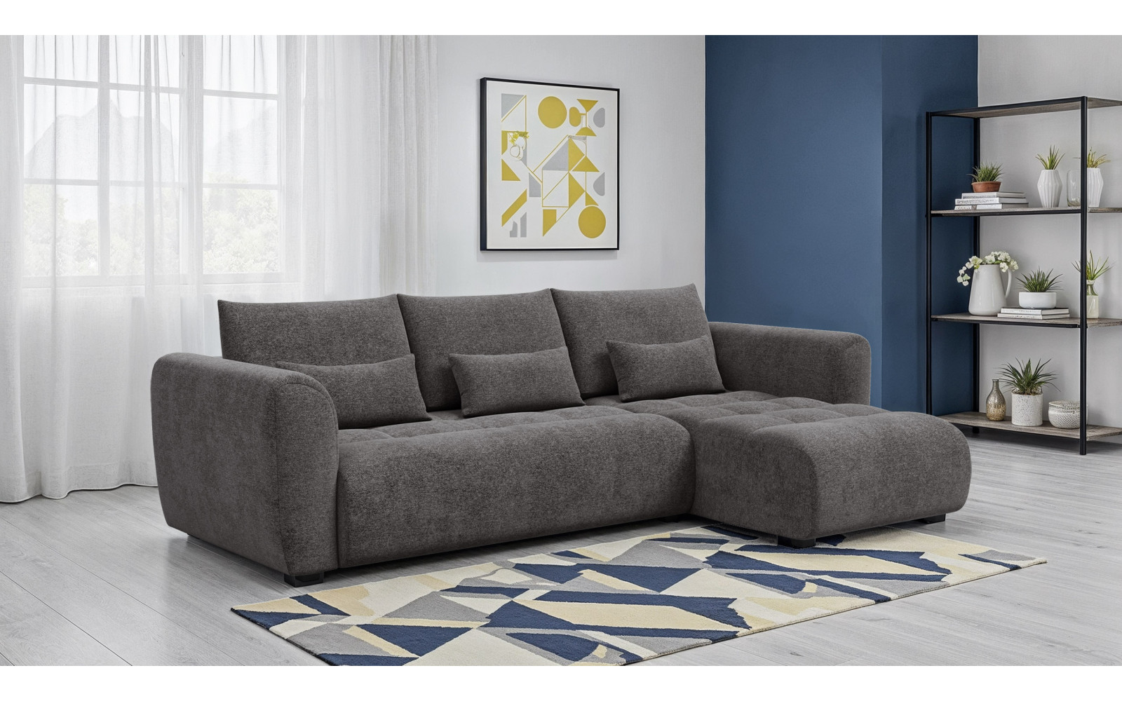 Canapé d'angle 4 places SORENO, tissu gris foncé