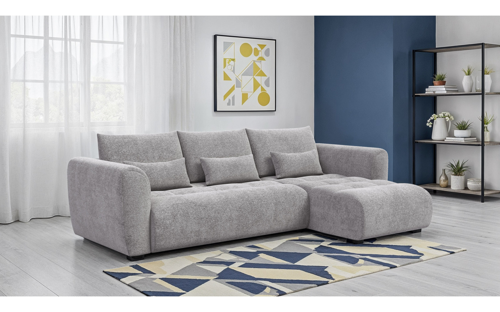 Canapé d'angle 4 places SORENO, tissu gris