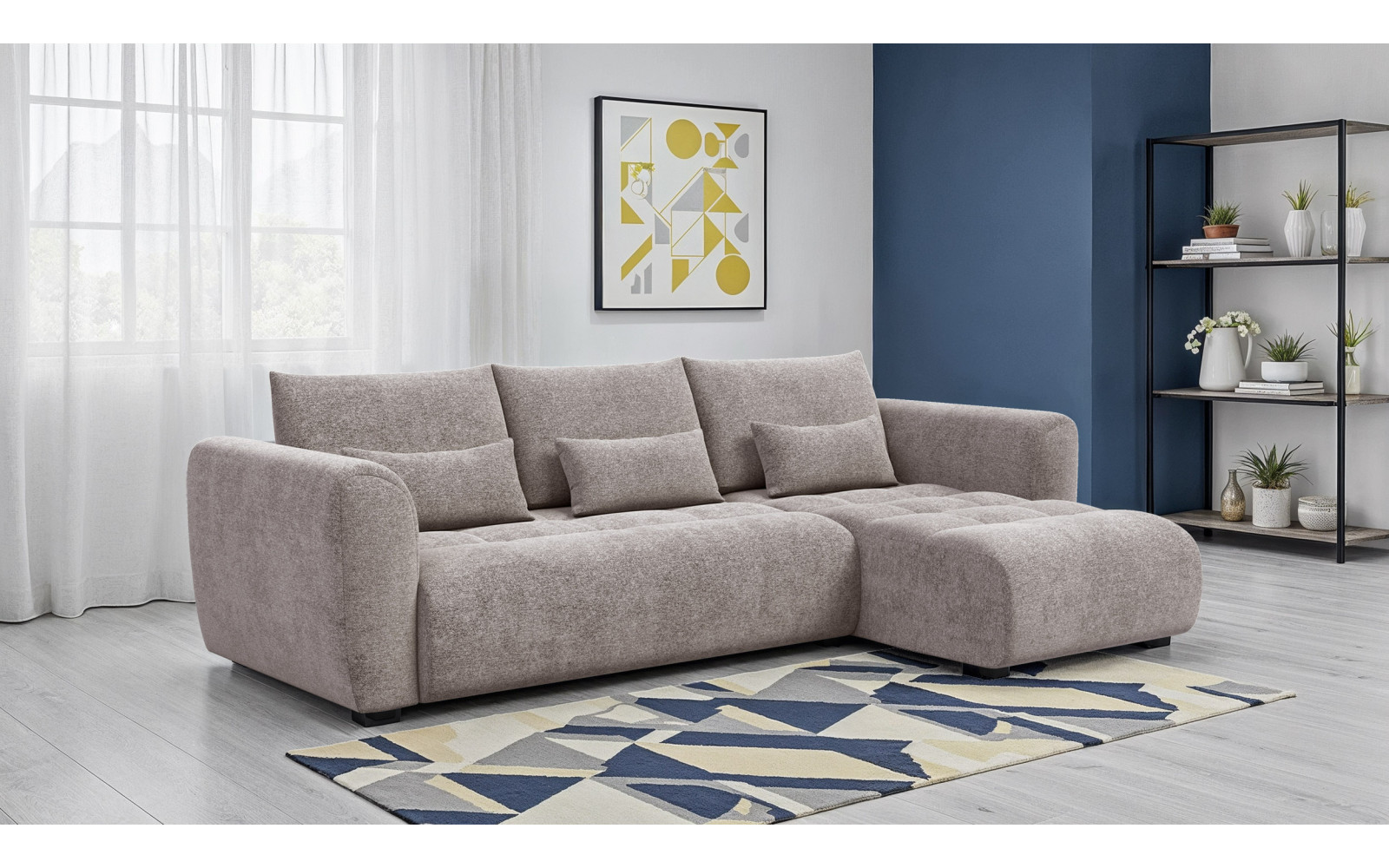 Canapé d'angle 4 places SORENO, tissu beige