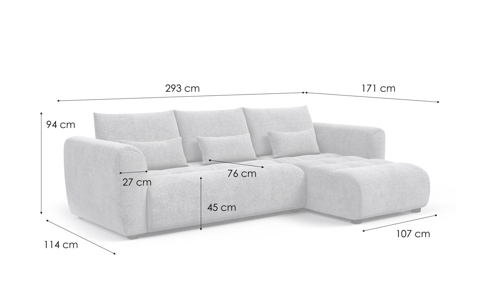 Canapé d'angle 4 places SORENO, tissu gris foncé