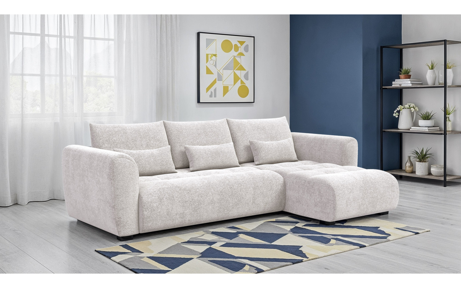 Canapé d'angle 4 places SORENO, tissu ecru