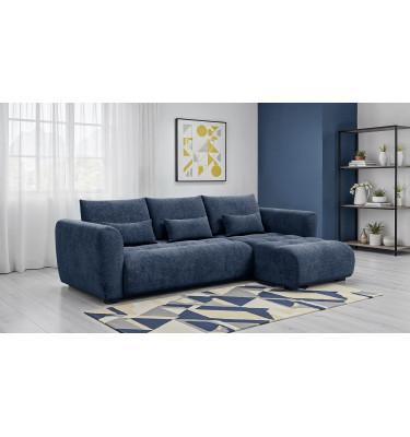 Canapé d'angle 4 places SORENO, tissu bleu marine