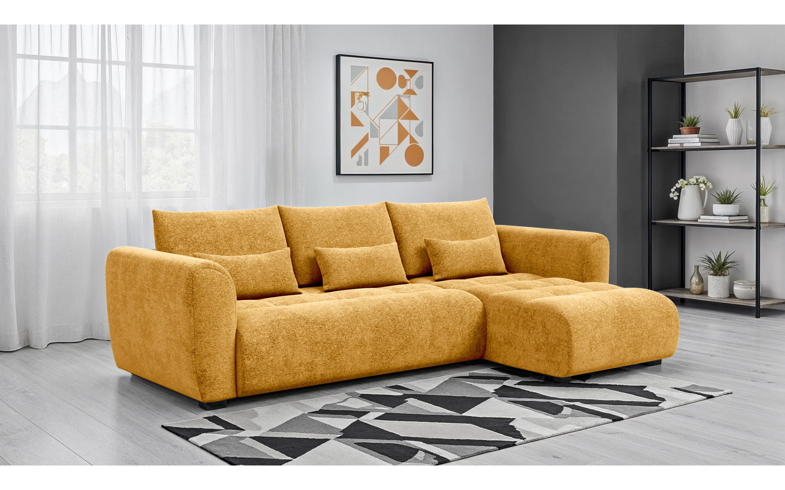 Canapé d'angle 4 places SORENO, tissu jaune