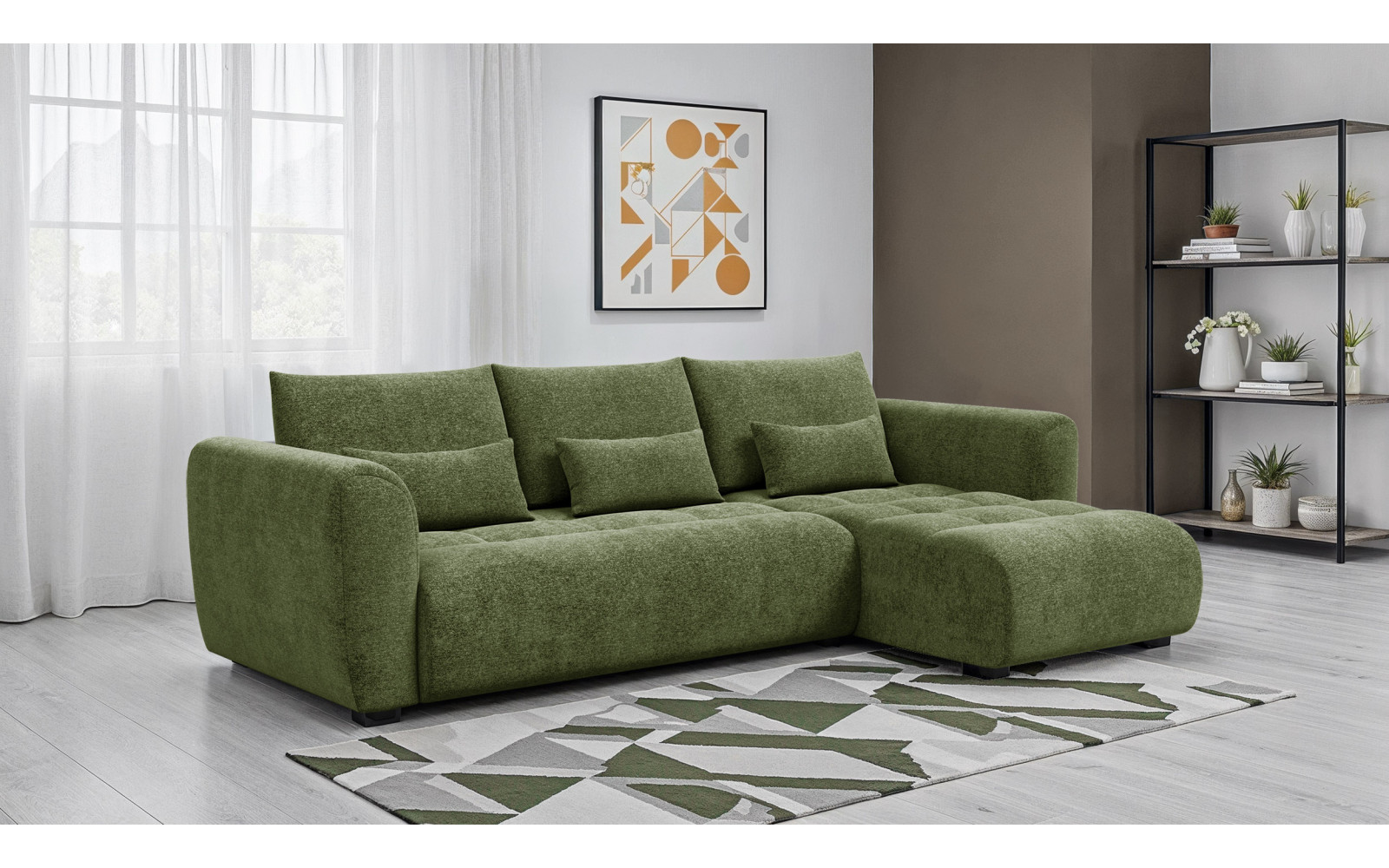 Canapé d'angle 4 places SORENO, tissu vert