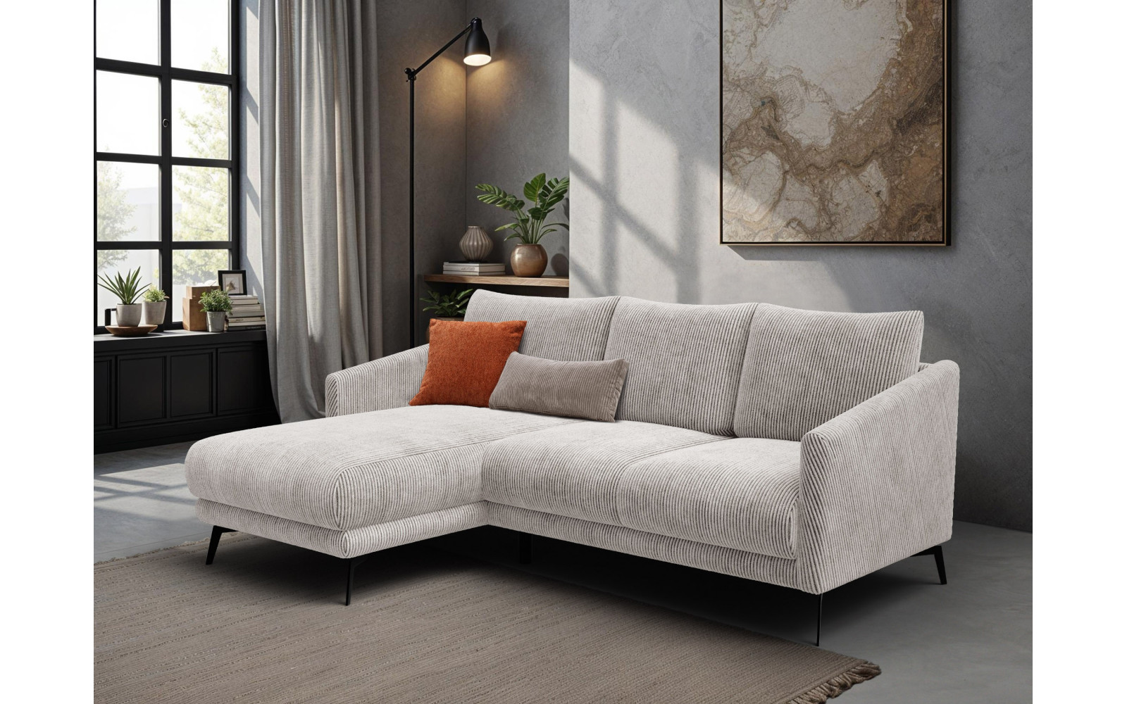 Canapé d'angle gauche 3 places VILT, tissu blanc