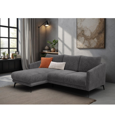 Canapé d'angle gauche 3 places VILT, tissu gris foncé