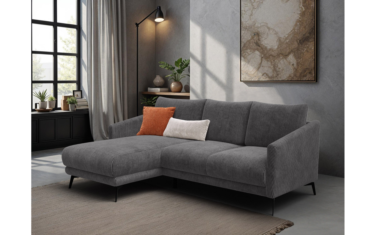 Canapé d'angle gauche 3 places VILT, tissu gris foncé