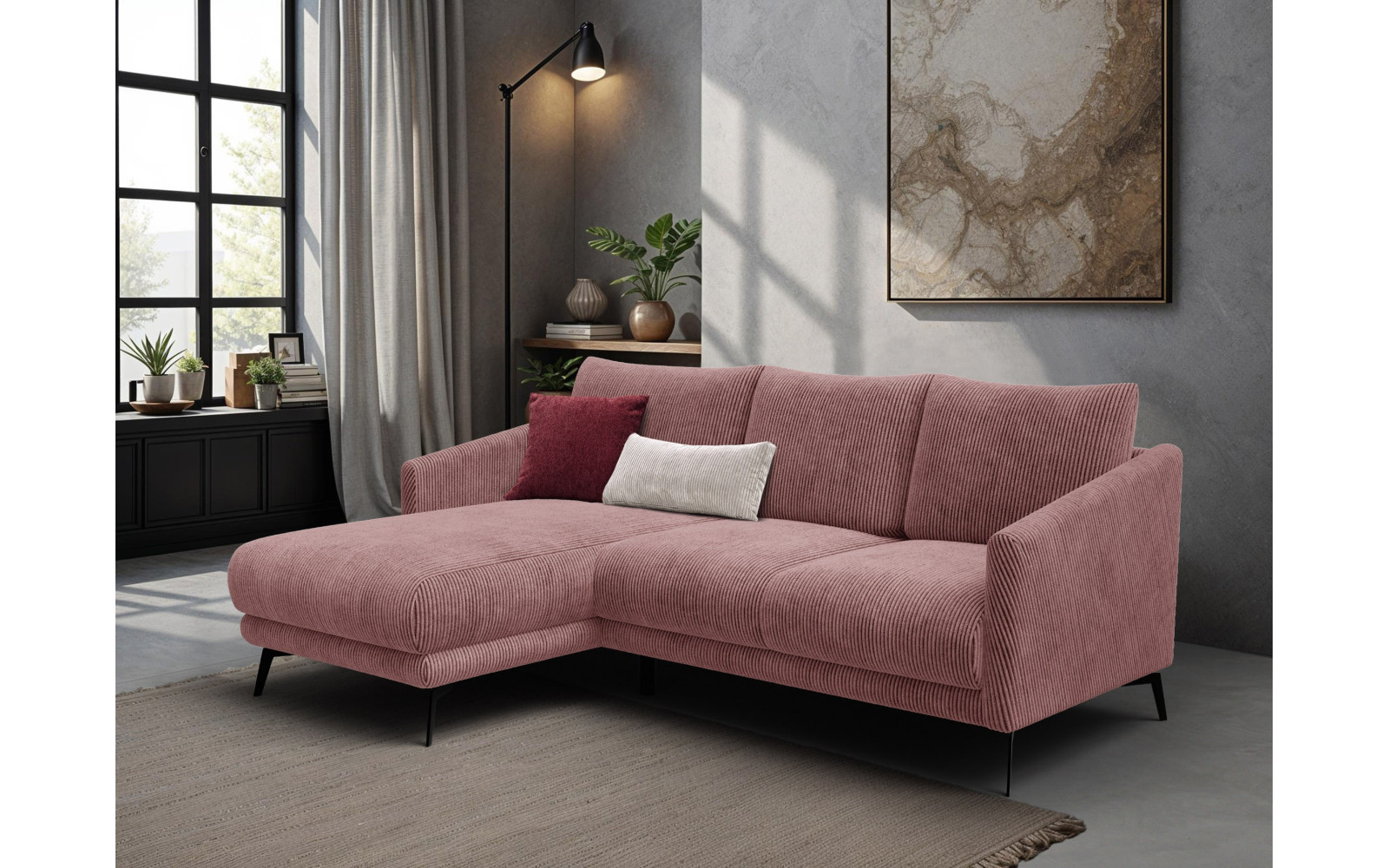 Canapé d'angle gauche 3 places VILT, tissu rose