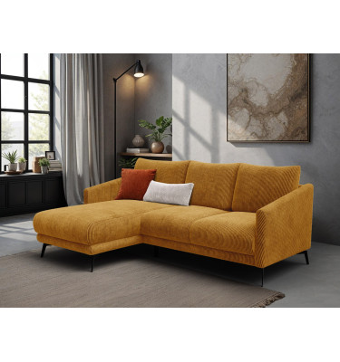 Canapé d'angle gauche 3 places VILT, tissu jaune foncé