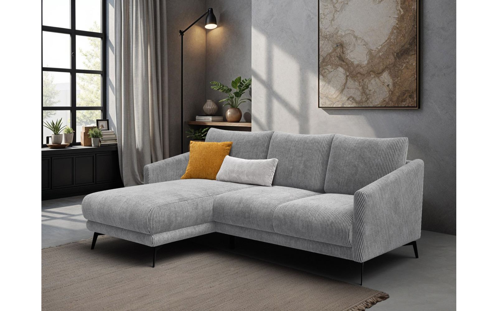 Canapé d'angle gauche 3 places VILT, tissu gris clair