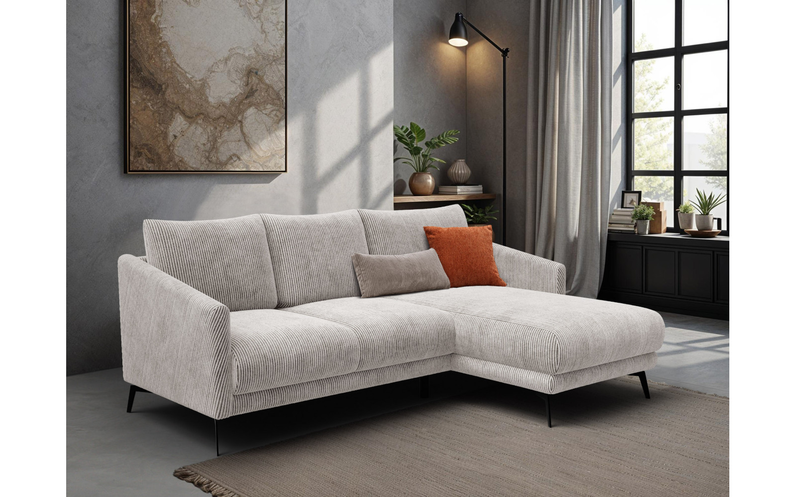 Canapé d'angle droit 3 places VILT, tissu blanc