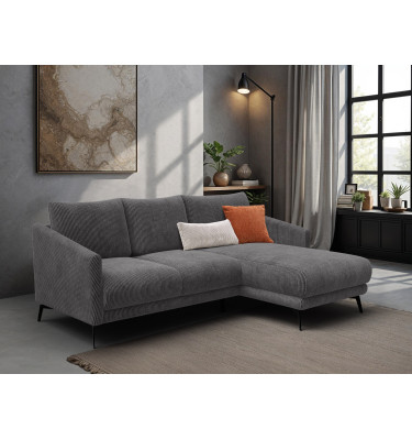 Canapé d'angle droit 3 places VILT, tissu gris foncé