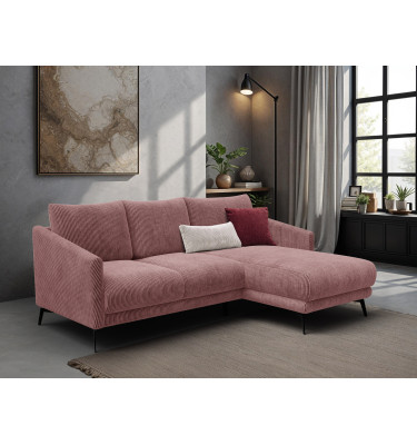Canapé d'angle droit 3 places VILT, tissu rose