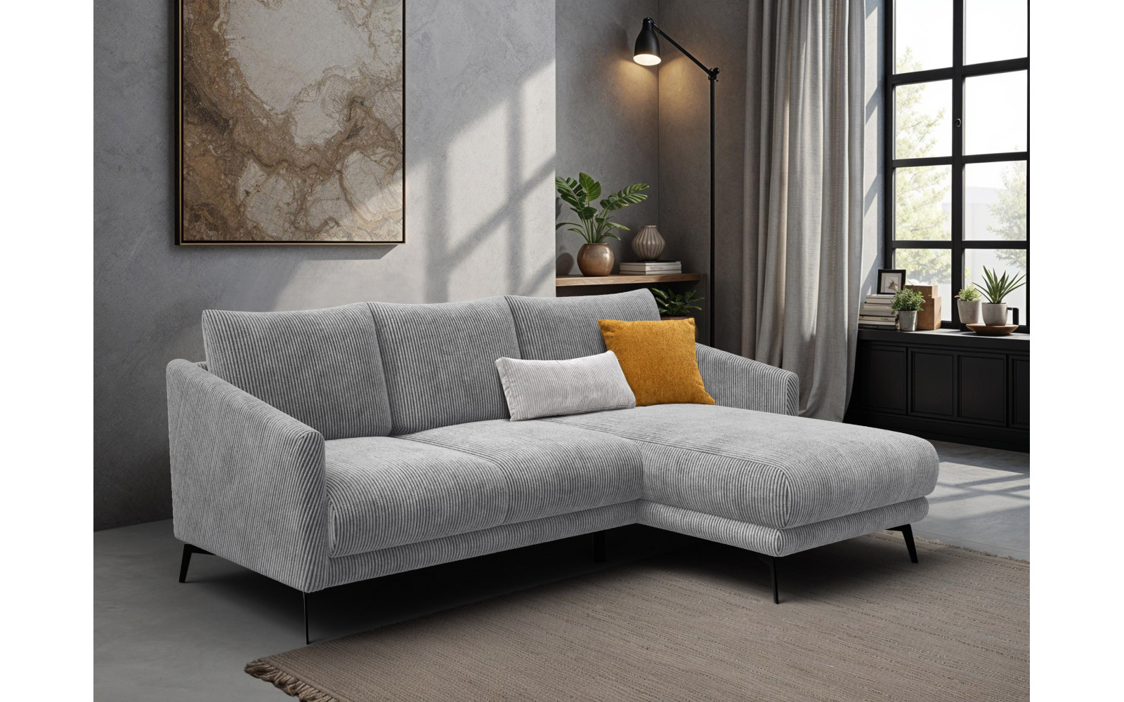 Canapé d'angle droit 3 places VILT, tissu gris clair