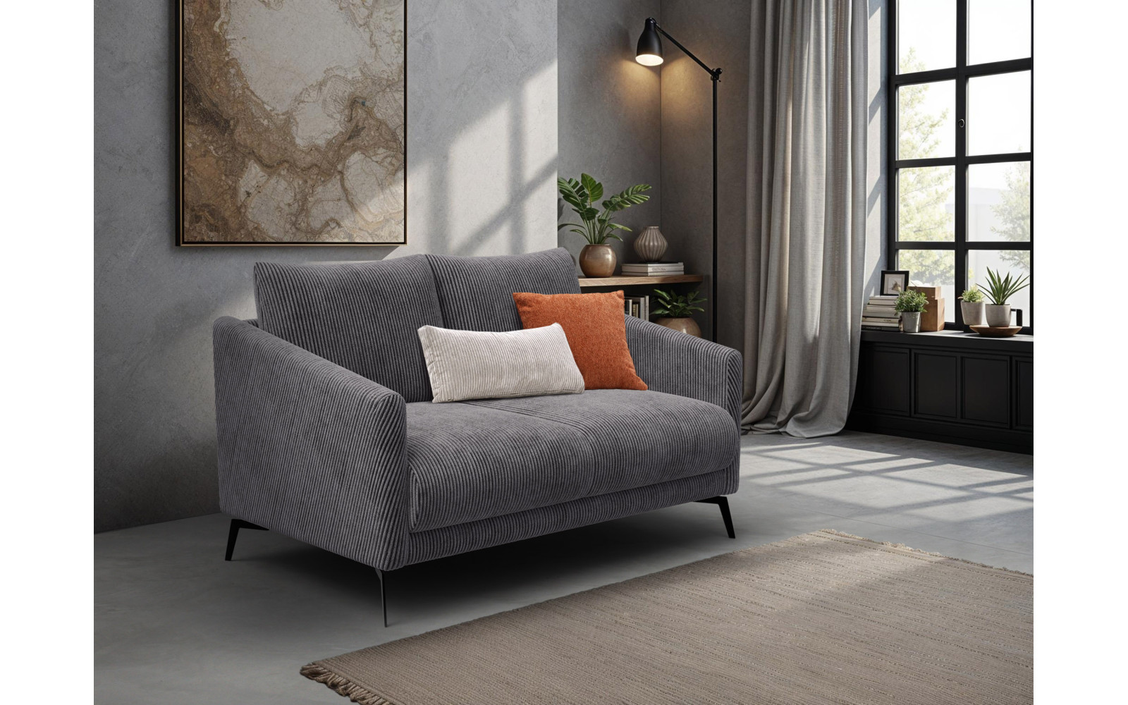 Canapé 2 places VILT, tissu gris foncé