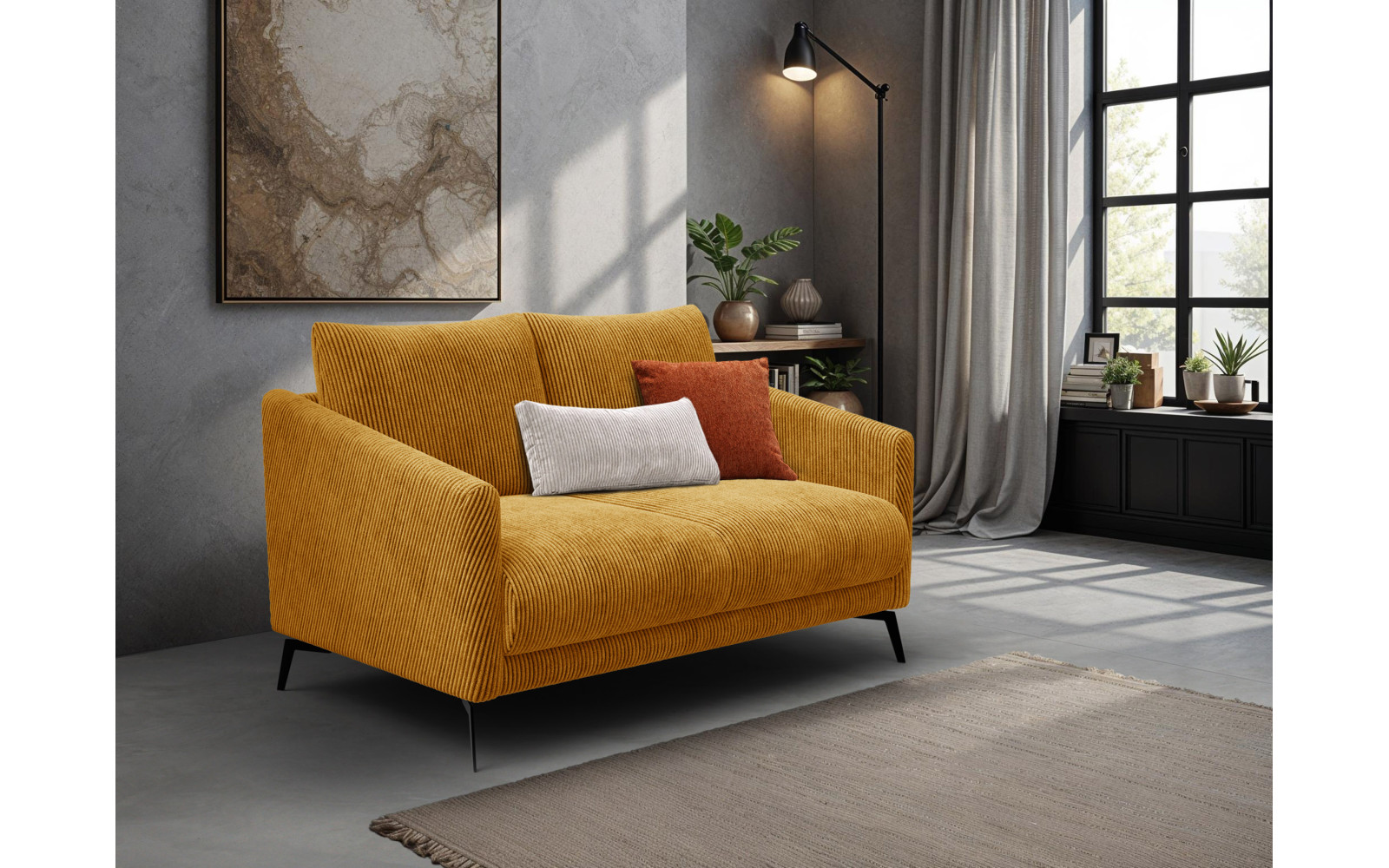 Canapé 2 places VILT, tissu jaune foncé